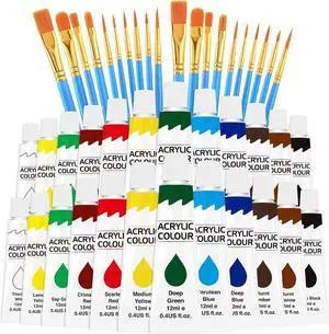 Acrylic Paint Set, 12 Colors (2 Pack) with 20 Paint Brushes | 24 Acrylic Paints for Adults, Beginner, Professional Artists, Non-Toxic Craft Paint kit for Paper, Canvas, Rock,Wood, Ceramic Acrylic Paint Set, 12 Colors (2 Pack) with 20 Paint Brushes | 24 Acrylic Paints for Adults, Beginner, Professional Artists, Non-Toxic Craft Paint kit for Paper, Canvas, Rock,Wood, Ceramic