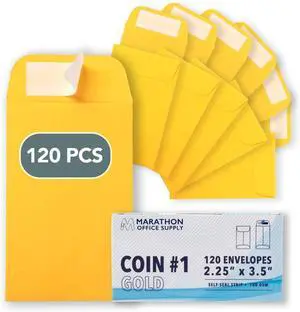 MOS #1 Gold Coin Envelopes 2.25 x 3.5 Inch 120 Pack Self-Seal Yellow Small Envelopes for Coins, Seeds, Small Parts, Collectibles, Jewelry, Craft Storage MOS #1 Gold Coin Envelopes 2.25 x 3.5 Inch 120 Pack Self-Seal Yellow Small Envelopes for Coins, Seeds, Small Parts, Collectibles, Jewelry, Craft Storage