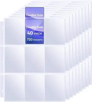 40 Pack 9 Pocket Page Protectors,720 Pockets Double Sided Card Holder Pages for a 3 Ring Binder, Card Protector Sheets Baseball Card Binder,Fit for MTG, TCG, Baseball Standard Cards 40 Pack 9 Pocket Page Protectors,720 Pockets Double Sided Card Holder Pages for a 3 Ring Binder, Card Protector Sheets Baseball Card Binder,Fit for MTG, TCG, Baseball Standard Cards
