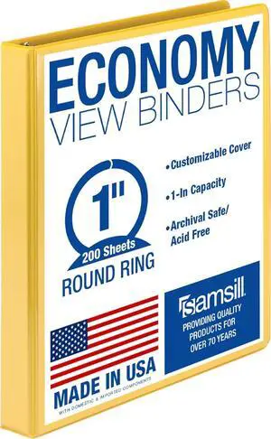 Economy 3 Ring Presentation View Binder, 1 Inch Round Ring, Yellow Holds 200Sheets, Customizable Clear View Cover(18531) Economy 3 Ring Presentation View Binder, 1 Inch Round Ring, Yellow Holds 200Sheets, Customizable Clear View Cover(18531)