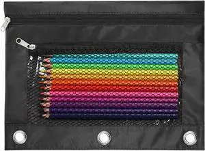 Pencil Pouch for 3 Ring Binder, Heavy Duty Canvas Dual Zipper Pen Bag with Clear Window, Smooth Metal Zipper, Fit Standard 3-Ring Binders for School Office Travel Supplies (Black) Pencil Pouch for 3 Ring Binder, Heavy Duty Canvas Dual Zipper Pen Bag with Clear Window, Smooth Metal Zipper, Fit Standard 3-Ring Binders for School Office Travel Supplies (Black)