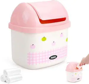 Mini Trash Can for Desk, Cute Small Garbage Can with Lid, 90Pcs Trash Bags | Tiny Desktop Garbage Bin, Plastic Tabletop Waste Basket for Bathroom Bedroom kitchen Office Bedside Car Mini Trash Can for Desk, Cute Small Garbage Can with Lid, 90Pcs Trash Bags | Tiny Desktop Garbage Bin, Plastic Tabletop Waste Basket for Bathroom Bedroom kitchen Office Bedside Car