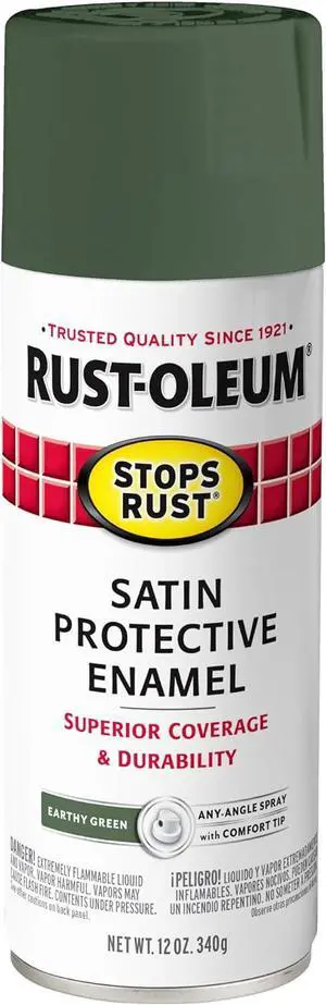 Stops Rust Spray Paint, Satin Earthy Green | Rust Resistant, Indoor and Outdoor, Beautiful Finish on Metal, Wood and More, Sprays from Any Angle, 12 oz Stops Rust Spray Paint, Satin Earthy Green | Rust Resistant, Indoor and Outdoor, Beautiful Finish on Metal, Wood and More, Sprays from Any Angle, 12 oz