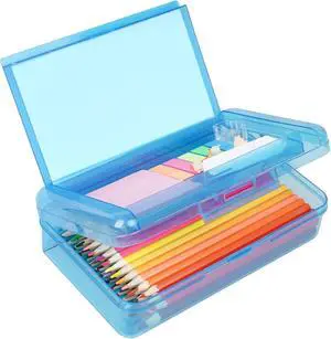 Plastic Pencil Box, Large Capacity Pencil Case, Pencil Boxes | Double Layer for Kids Adults,Colored Pencil Case,Hard Crayon Box Storage with Snap-Tight Lid for School Office Supplies(Blue) Plastic Pencil Box, Large Capacity Pencil Case, Pencil Boxes | Double Layer for Kids Adults,Colored Pencil Case,Hard Crayon Box Storage with Snap-Tight Lid for School Office Supplies(Blue)