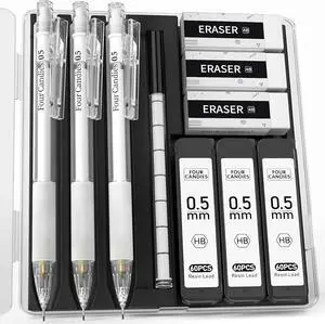Cute Mechanical Pencil Set with Case - 3PCS Pencils 0.5mm with 180PCS HB Lead Refills, 3PCS Erasers, 9PCS Eraser Refills, White Clear Mechanical Pencil for Students Drawing, Writing Cute Mechanical Pencil Set with Case - 3PCS Pencils 0.5mm with 180PCS HB Lead Refills, 3PCS Erasers, 9PCS Eraser Refills, White Clear Mechanical Pencil for Students Drawing, Writing