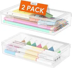 Plastic Pencil Box with Snap-tight Lid, 2 Pack | Large Capacity Hard Pencil Case Holder, Craft Organizer for Art Supply, Office, College, Classroom Must Have Plastic Pencil Box with Snap-tight Lid, 2 Pack | Large Capacity Hard Pencil Case Holder, Craft Organizer for Art Supply, Office, College, Classroom Must Have