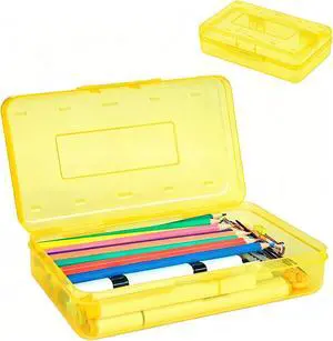 Pencil Box, Large Capacity Clear Plastic Pencil Case with Snap-tight Lid, Hard Shell Office Supply Organizer, Stackable Crayon Box for Pens, Markers & Art Supplies, Yellow (1 Pack) Pencil Box, Large Capacity Clear Plastic Pencil Case with Snap-tight Lid, Hard Shell Office Supply Organizer, Stackable Crayon Box for Pens, Markers & Art Supplies, Yellow (1 Pack)