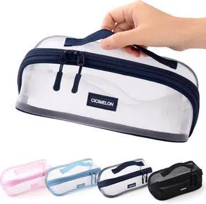 Transparent Mesh Pencil Pouch with Handle Big Case Clear Pen Bag College Essentials School Supplies, Navy Transparent Mesh Pencil Pouch with Handle Big Case Clear Pen Bag College Essentials School Supplies, Navy
