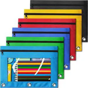 Pencil Pouch for 3 Ring Binder, Bulk 6 Pack 3-Holes Zipper Pencil Pouches in Assorted Colors, Sturdy and Durable Cloth Pencil Case with Clear Window for Office School College Supplies Pencil Pouch for 3 Ring Binder, Bulk 6 Pack 3-Holes Zipper Pencil Pouches in Assorted Colors, Sturdy and Durable Cloth Pencil Case with Clear Window for Office School College Supplies
