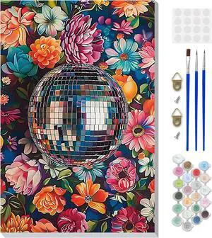 Framed Paint by Numbers Kit for Adults, Disco Ball DIY Paint by Number Kits on Canvas, Easy Canvas Painting by Numbers for Home Wall Decor Gift 8x12 Inch Framed Paint by Numbers Kit for Adults, Disco Ball DIY Paint by Number Kits on Canvas, Easy Canvas Painting by Numbers for Home Wall Decor Gift 8x12 Inch
