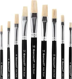 Artist Paint Brush Set, Paintbrushes for Acrylic, Oil, Watercolor | Flat Paint Brushes for Painting, Painters & Students, Art & Craft DIY - Short Handle, Natural White Bristle, Assorted 9 Pack Artist Paint Brush Set, Paintbrushes for Acrylic, Oil, Watercolor | Flat Paint Brushes for Painting, Painters & Students, Art & Craft DIY - Short Handle, Natural White Bristle, Assorted 9 Pack