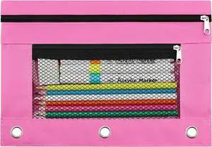 3 Ring Pencil Pouch for Binder, 2-Pocket Zipper Pencil Case with Clear Window & Mesh Pocket, Heavy Duty 600D Oxford Fabric Binder Pouch for School Office Supplies, Fits Standard 3-Ring Binders, Pink 3 Ring Pencil Pouch for Binder, 2-Pocket Zipper Pencil Case with Clear Window & Mesh Pocket, Heavy Duty 600D Oxford Fabric Binder Pouch for School Office Supplies, Fits Standard 3-Ring Binders, Pink