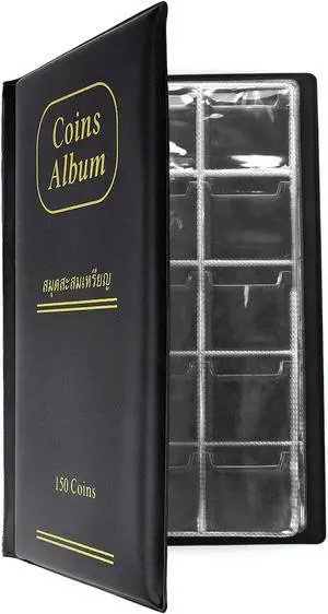 150 Pockets Coin Album, Penny Collecting Book, Souvenir Coins Collection Holder, Ideal for Pressed Pennies Passport, Hobby Coin Collector, Money Specie Display Storage Case (Black) 150 Pockets Coin Album, Penny Collecting Book, Souvenir Coins Collection Holder, Ideal for Pressed Pennies Passport, Hobby Coin Collector, Money Specie Display Storage Case (Black)