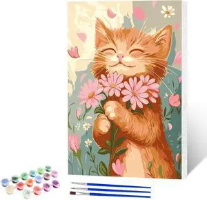 Cat Flower Paint by Numbers Kits for Adults Beginner with Wooden Framed, Color by Numbers on Canvas Painting Kits for Adults, Easy Paint DIY Acrylic for Home Wall Decor 8X12 Inch Cat Flower Paint by Numbers Kits for Adults Beginner with Wooden Framed, Color by Numbers on Canvas Painting Kits for Adults, Easy Paint DIY Acrylic for Home Wall Decor 8X12 Inch