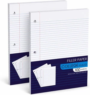 Notebook Paper College Ruled, Loose Leaf Paper for 3 Ring Binders - 10.5' X 8", for Students, School Classroom - 100 Sheets/Pack (2 Pack) Notebook Paper College Ruled, Loose Leaf Paper for 3 Ring Binders - 10.5' X 8", for Students, School Classroom - 100 Sheets/Pack (2 Pack)