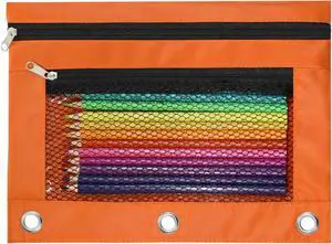 Pencil Pouch for 3 Ring Binder, Heavy Duty Canvas Dual Zipper Pen Bag with Clear Window, Smooth Metal Zipper, Fit Standard 3-Ring Binders for School Office Travel Supplies (Orange) Pencil Pouch for 3 Ring Binder, Heavy Duty Canvas Dual Zipper Pen Bag with Clear Window, Smooth Metal Zipper, Fit Standard 3-Ring Binders for School Office Travel Supplies (Orange)
