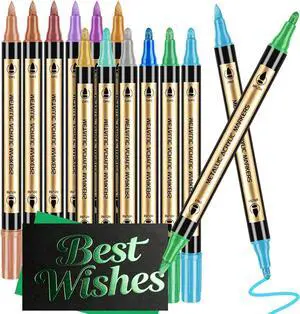 Metallic Marker Pens, 12 Colors Dual Tip Acrylic Paint Pens for Black Paper, Rock Painting, Scrapbooking, Photo Album, DIY Arts & Crafts, Glass, Wood, Card Making, Scrapbook Supplies Kit Metallic Marker Pens, 12 Colors Dual Tip Acrylic Paint Pens for Black Paper, Rock Painting, Scrapbooking, Photo Album, DIY Arts & Crafts, Glass, Wood, Card Making, Scrapbook Supplies Kit