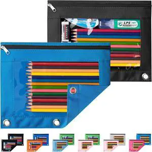 Sooez Pencil Pouch for 3 Ring Binder, 2 Pack Binder Pencil Pouch with Clear Window Pencil Bags with Zipper & Reinforced Grommets, Pencil Case for Binder Azure Blue & Black Sooez Pencil Pouch for 3 Ring Binder, 2 Pack Binder Pencil Pouch with Clear Window Pencil Bags with Zipper & Reinforced Grommets, Pencil Case for Binder Azure Blue & Black