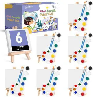 6 Set Mini Acrylic Paint Kit, Mini Stretched Canvas with Easel | Acrylic Paint Strips, Paint Palettes, Painting Brushes, Mini Canvas and Easel Set for Kids Artists Beginner, Gift 6 Set Mini Acrylic Paint Kit, Mini Stretched Canvas with Easel | Acrylic Paint Strips, Paint Palettes, Painting Brushes, Mini Canvas and Easel Set for Kids Artists Beginner, Gift