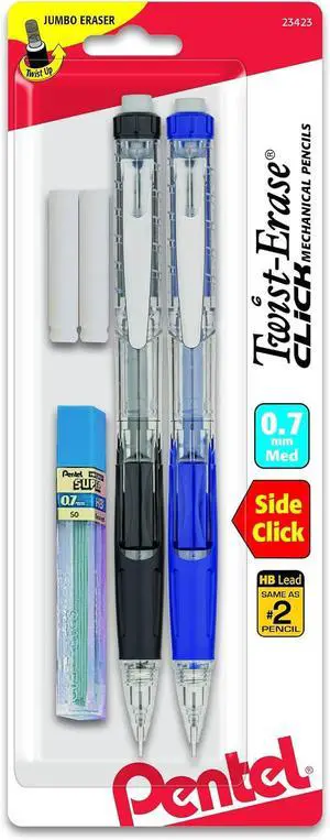 Twist Erase Click Automatic Pencil with 2 Eraser Refills and Lead, 0.7mm, Assorted Barrels, Color May Vary, 2 Pack (PD277TLEBP2) Twist Erase Click Automatic Pencil with 2 Eraser Refills and Lead, 0.7mm, Assorted Barrels, Color May Vary, 2 Pack (PD277TLEBP2)