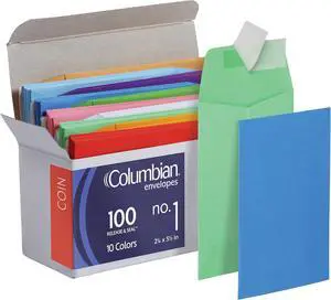 1 Coin and Small Parts Self Seal Envelopes for Home, Office and Garden, Small Envelopes for Organization, 2.25" x 3.5", 10 Assorted Colors, 100 per Box (1016442) 1 Coin and Small Parts Self Seal Envelopes for Home, Office and Garden, Small Envelopes for Organization, 2.25" x 3.5", 10 Assorted Colors, 100 per Box (1016442)