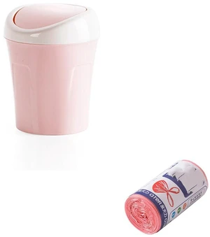 Plastic Mini Desktop Trash Can with Trash Bags, Tiny Wastebasket Small Garbage Waste Bin with Swing Lid for Tabletop Table Office Kitchen Bedroom Bathroom (Pink) Plastic Mini Desktop Trash Can with Trash Bags, Tiny Wastebasket Small Garbage Waste Bin with Swing Lid for Tabletop Table Office Kitchen Bedroom Bathroom (Pink)
