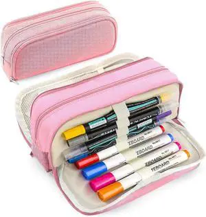 Large Capacity Pencil Case Pencil Pouch Pen Bag with 3 Compartment Stationery Organizer with Zipper, School Supplies Organizer for Teen Adults (Pink) Large Capacity Pencil Case Pencil Pouch Pen Bag with 3 Compartment Stationery Organizer with Zipper, School Supplies Organizer for Teen Adults (Pink)