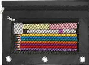 3 Ring Pencil Pouch for Binder, 2-Pocket Zipper Pencil Case with Clear Window & Mesh Pocket, 600D Oxford Fabric Binder Pouch for School Office Supplies, Fits Standard 3-Ring Binders, Black 3 Ring Pencil Pouch for Binder, 2-Pocket Zipper Pencil Case with Clear Window & Mesh Pocket, 600D Oxford Fabric Binder Pouch for School Office Supplies, Fits Standard 3-Ring Binders, Black