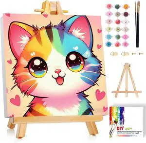 Cat Paint by Numbers Kit for Kids with Frame and Easel, 8 x 8 in | Cute Animal Paint by Number for Kids Ages 8-10-12, DIY Acrylic Painting by Numbers for Teens Boys Girls for Birthday Gift Cat Paint by Numbers Kit for Kids with Frame and Easel, 8 x 8 in | Cute Animal Paint by Number for Kids Ages 8-10-12, DIY Acrylic Painting by Numbers for Teens Boys Girls for Birthday Gift