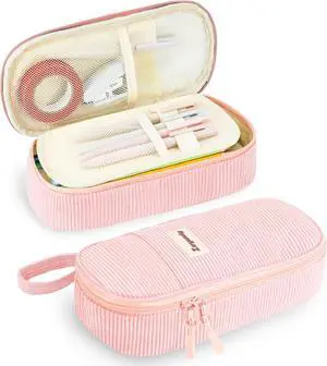 Pink Aesthetic Pencil Case, Large Capacity Soft Corduroy Stationery Pouch with Handle, Wide Opening Cute Bag & Organizer for School Girls, Teens, Adults Pink Aesthetic Pencil Case, Large Capacity Soft Corduroy Stationery Pouch with Handle, Wide Opening Cute Bag & Organizer for School Girls, Teens, Adults