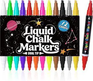 Dual Tip Chalk Markers, 6mm Reversible Tip Liquid Chalk Pens with Chisel & Bullet Tips, Non-Toxic Dust-Free Erasable for Chalkboard, Blackboard, Glass, Mirror, Windows & Menus12 Pack Dual Tip Chalk Markers, 6mm Reversible Tip Liquid Chalk Pens with Chisel & Bullet Tips, Non-Toxic Dust-Free Erasable for Chalkboard, Blackboard, Glass, Mirror, Windows & Menus12 Pack