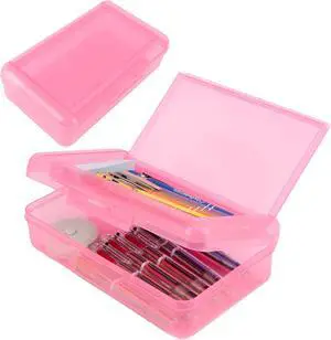 Pencil Case, Double Layer Large Capacity Pink Plastic Pencil Box, Clear Crayon Box, Hard Pen Boxes with Snap-tight Lid, Storage Art Craft Box Marker Organizer for Kids Boys Offices School Supplies Pencil Case, Double Layer Large Capacity Pink Plastic Pencil Box, Clear Crayon Box, Hard Pen Boxes with Snap-tight Lid, Storage Art Craft Box Marker Organizer for Kids Boys Offices School Supplies