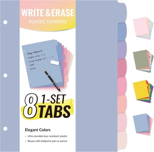 8 Tabs Plastic Write & Erase Binder Dividers with Tabs, 1 Set 8 Tabs Plastic Write & Erase Binder Dividers with Tabs, 1 Set