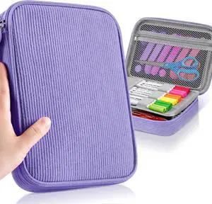 Large Capacity Pencil Pouch Organizer | Soft Corduroy Pencil Box for Girls Boys Teens | Cute Big Pen Bag with Multiple Zipper Pockets - Pencil Case Storage for Art Supplies & Stationery-Purple Large Capacity Pencil Pouch Organizer | Soft Corduroy Pencil Box for Girls Boys Teens | Cute Big Pen Bag with Multiple Zipper Pockets - Pencil Case Storage for Art Supplies & Stationery-Purple