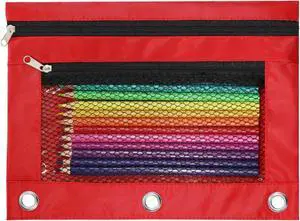 Pencil Pouch for 3 Ring Binder, Heavy Duty Canvas Dual Zipper Pen Bag with Clear Window, Smooth Metal Zipper, Fit Standard 3-Ring Binders for School Office Travel Supplies (Red) Pencil Pouch for 3 Ring Binder, Heavy Duty Canvas Dual Zipper Pen Bag with Clear Window, Smooth Metal Zipper, Fit Standard 3-Ring Binders for School Office Travel Supplies (Red)