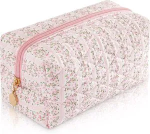Makeup Bag Travel Toiletry Bag for Women, Small Cosmetic Bags Cute Quilted Cotton Makeup Pouch for Purse Emergency Bag Pencil Case Accessory Bag, Pastel Pink Makeup Bag Travel Toiletry Bag for Women, Small Cosmetic Bags Cute Quilted Cotton Makeup Pouch for Purse Emergency Bag Pencil Case Accessory Bag, Pastel Pink