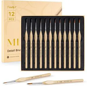 JUSART Miniature Paint Brushes 12 PCS, Fine Tip Model Paint Brushes, Wood | Fine Tip Paint Brush, Fine Detailing for Model Painting - Acrylic, Watercolor, Oil, Rock Painting & Paint by Number JUSART Miniature Paint Brushes 12 PCS, Fine Tip Model Paint Brushes, Wood | Fine Tip Paint Brush, Fine Detailing for Model Painting - Acrylic, Watercolor, Oil, Rock Painting & Paint by Number