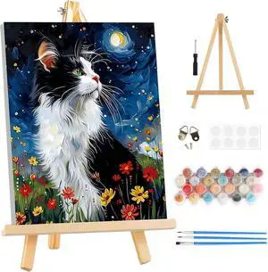 Night-Time Kitten Framed Canvas Paint by Numbers Art Kit for Adults and Kids, Beginner Acrylic Oil Painting Supplies with Wooden Frame for Home Wall Decor 20 * 30 cm/8 * 12 in Night-Time Kitten Framed Canvas Paint by Numbers Art Kit for Adults and Kids, Beginner Acrylic Oil Painting Supplies with Wooden Frame for Home Wall Decor 20 * 30 cm/8 * 12 in