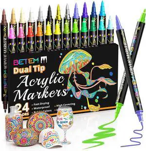 24 Colors Paint Markers for Glass, Dual Tip Acrylic Paint Pens | Window, Fabric, Wood, Rock, Canvas, Acrylic Markers with Fine & Brush Tip, Art & Craft Supplies, Wine Glass Markers 24 Colors Paint Markers for Glass, Dual Tip Acrylic Paint Pens | Window, Fabric, Wood, Rock, Canvas, Acrylic Markers with Fine & Brush Tip, Art & Craft Supplies, Wine Glass Markers
