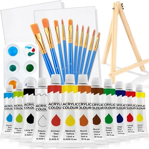 26 PCS Acrylic Paint Set with 12 Colors Acrylic Paints | 10 Paint Brushes, 2 Canvas, 1 Wood Easel, 1 Plate, Painting Supplies Kits for Kids, Adults, Artists and Beginners 26 PCS Acrylic Paint Set with 12 Colors Acrylic Paints | 10 Paint Brushes, 2 Canvas, 1 Wood Easel, 1 Plate, Painting Supplies Kits for Kids, Adults, Artists and Beginners