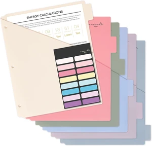 6-Tab Plastic Binder Dividers, 2 Pockets, Pastel Colors, 1 Set 6-Tab Plastic Binder Dividers, 2 Pockets, Pastel Colors, 1 Set