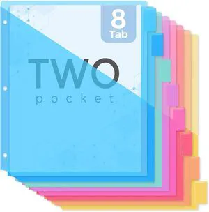 Binder Dividers with Tabs and Pockets,8 Tab Dividers for 3 Ring Binder, Plastic Binder Dividers with 2 Pockets & 16 Blank Labels, Blue Binder Dividers with Tabs and Pockets,8 Tab Dividers for 3 Ring Binder, Plastic Binder Dividers with 2 Pockets & 16 Blank Labels, Blue