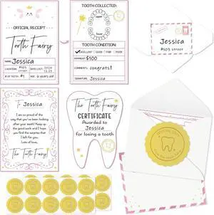 Mini Tooth Receipt Gifts - 20 Set Tooth Condition Cards with Envelope and Fairy Letter for Kids, Lost Teeth Certificate Keepsake Gift Bag with Stickers for Girls Boys Home School Award (Pink) Mini Tooth Receipt Gifts - 20 Set Tooth Condition Cards with Envelope and Fairy Letter for Kids, Lost Teeth Certificate Keepsake Gift Bag with Stickers for Girls Boys Home School Award (Pink)