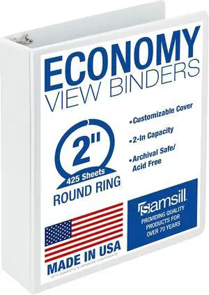 2 Inch 3 Ring Binder, Economy Round Ring, Clear View Cover, 425 Sheet Capacity - for School, Home, Office - White 2 Inch 3 Ring Binder, Economy Round Ring, Clear View Cover, 425 Sheet Capacity - for School, Home, Office - White