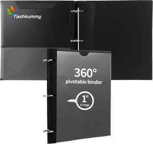360 Degree Pivotable Binder, Upgraded 3 Ring Binder 1 inch, Flexible Binders 3 Ring, Foldable Three Ring Binders- Black 360 Degree Pivotable Binder, Upgraded 3 Ring Binder 1 inch, Flexible Binders 3 Ring, Foldable Three Ring Binders- Black