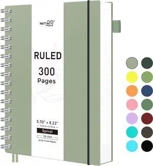 Spiral College Ruled Notebook, 300 Pages, A5 Size (5.7" x 8.2") | 100 GSM Thick Paper, Flexible Plastic Cover, for School, Work, Writing, Journaling (Light Green) Spiral College Ruled Notebook, 300 Pages, A5 Size (5.7" x 8.2") | 100 GSM Thick Paper, Flexible Plastic Cover, for School, Work, Writing, Journaling (Light Green)