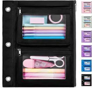 Forvencer Pencil Pouch for 3 Ring Binder, 3-Pocket Zipper Pouch with 2 Front Expandable Pockets, Large Pencil Case with Clear Windows, Storage Organizer for School Supplies, Cables, Makeup, Black Forvencer Pencil Pouch for 3 Ring Binder, 3-Pocket Zipper Pouch with 2 Front Expandable Pockets, Large Pencil Case with Clear Windows, Storage Organizer for School Supplies, Cables, Makeup, Black
