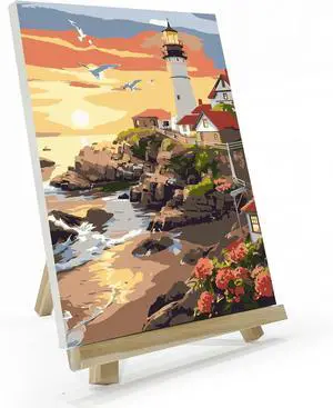 Lighthouse Paint by Number for Adults, Paint by Numbers Kit for Adults with Frame, DIY Seaside Paint by Numbers Kits for Adults on Canvas, Sunset Oil Painting Kit for Home Wall Decor 8 x 12 in Lighthouse Paint by Number for Adults, Paint by Numbers Kit for Adults with Frame, DIY Seaside Paint by Numbers Kits for Adults on Canvas, Sunset Oil Painting Kit for Home Wall Decor 8 x 12 in