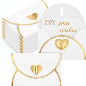 25 Sets Mini Envelopes with Blank Cards Paper Envelopes with Heart Shaped Clasp Gift Card Holders for Wedding Birthday Bridal Shower Love Letters Greeting Card (White,Gold) 25 Sets Mini Envelopes with Blank Cards Paper Envelopes with Heart Shaped Clasp Gift Card Holders for Wedding Birthday Bridal Shower Love Letters Greeting Card (White,Gold)