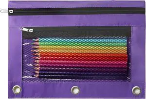 Pencil Pouch for 3 Ring Binder, Heavy Duty Canvas Dual Zipper Pen Bag with Clear Window, Smooth Metal Zipper, Fit Standard 3-Ring Binders for School Office Travel Supplies (Purple) Pencil Pouch for 3 Ring Binder, Heavy Duty Canvas Dual Zipper Pen Bag with Clear Window, Smooth Metal Zipper, Fit Standard 3-Ring Binders for School Office Travel Supplies (Purple)